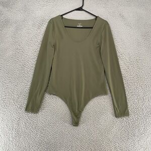 Nuuds Bodysuit Womens Large Green Long Sleeve Scoop Neck Minimalist Capsule